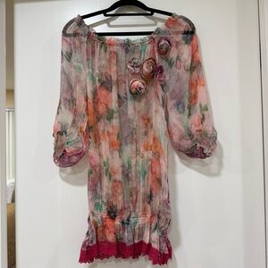 Vintage Patrizia Pepe Silk Floral Top/Dress w/ Rose Flower Details Size 40